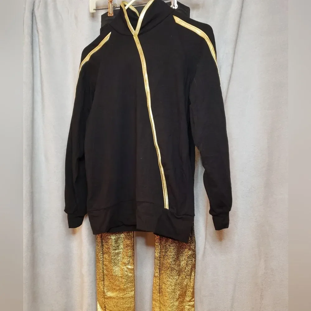 Hip Hop Dance Costume, Black & Gold, Child Large, Costume Gallery